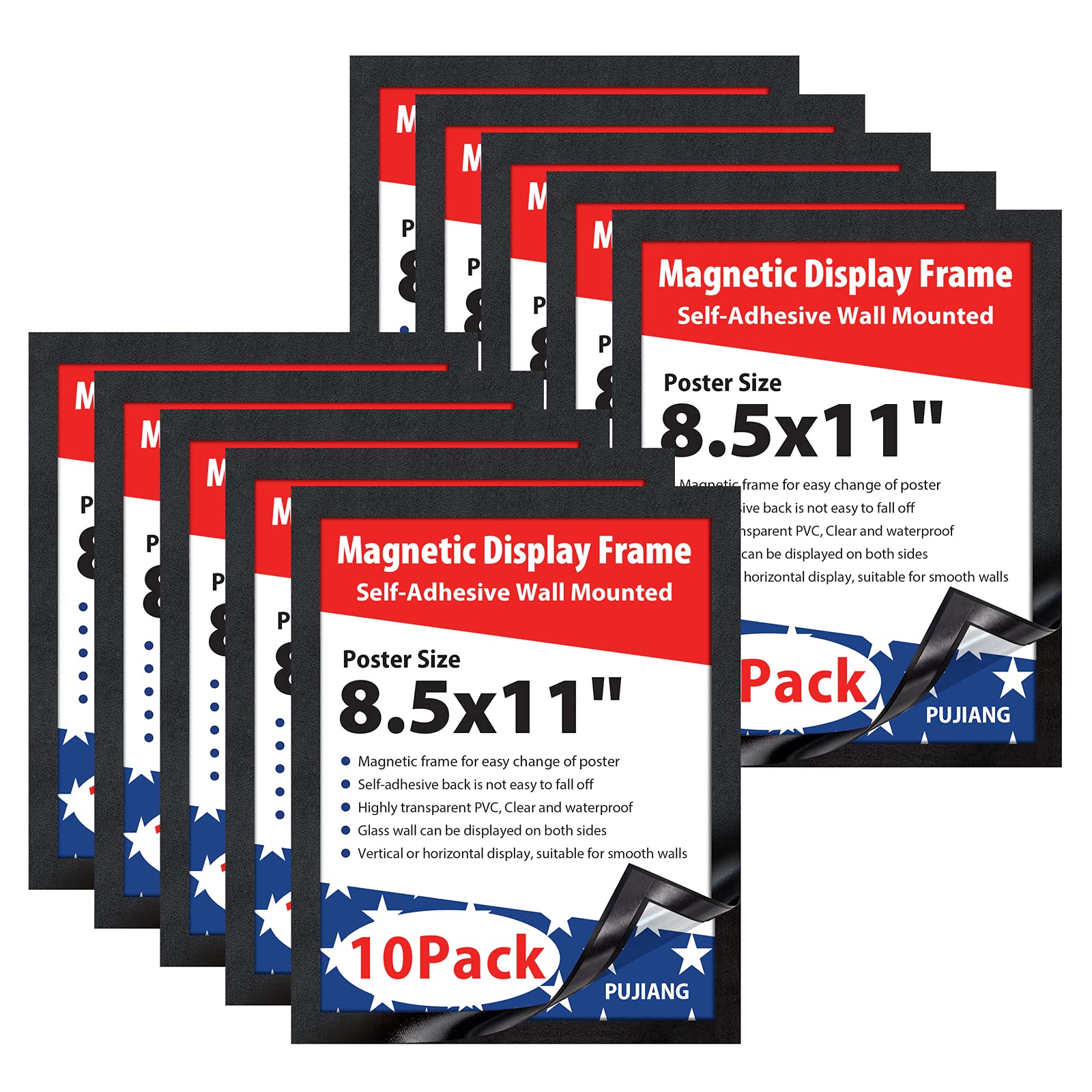 Pujiang 8.5'X 11'Magnetic Sign Holder, Double Sided Window Self-Adhesive Frame, Transparent Pvc And Strong Magnetic Display Fr