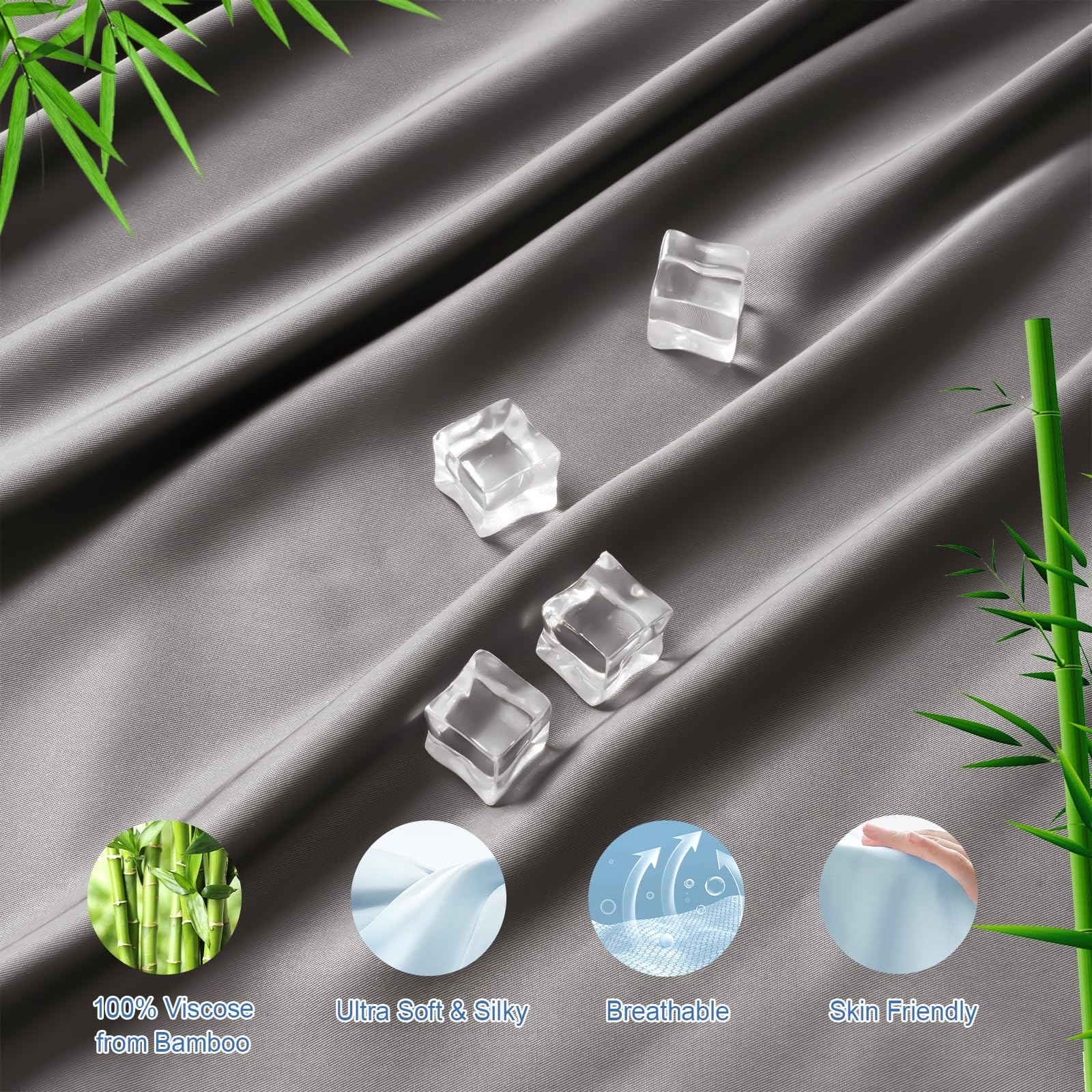 Phf 100% Rayon Derived From Bamboo Cooling Fitted Sheet Twin Size For Hot Sleeper, 16'' Deep Pocket, 2.5Cm Wider Strong Elastic