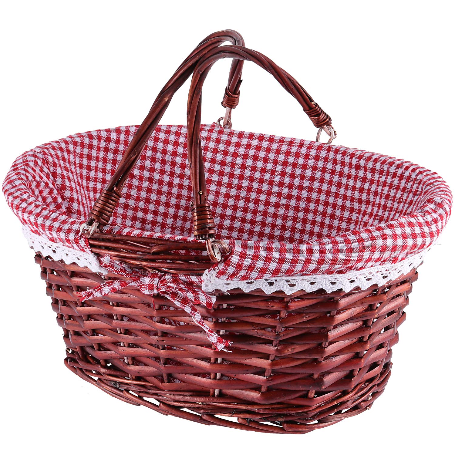 Kinjoek Wicker Woven Basket, Multipurpose Natural Willow Basket With Handle Premium Linen Cotton Cloth Lining For Storage And De