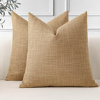 OTOSTAR Pack of 2 Throw Pillow Covers 16x16 Inch Linen Light Brown Pillowcases Farmhouse Decorative Solid Pillow Covers 40x40 cm