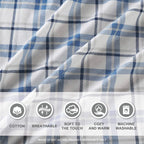 Comfort Spaces Cotton Flannel Breathable Warm Deep Pocket Sheets With Pillow Case Bedding, Cal King, Blue Plaid 4 Piece