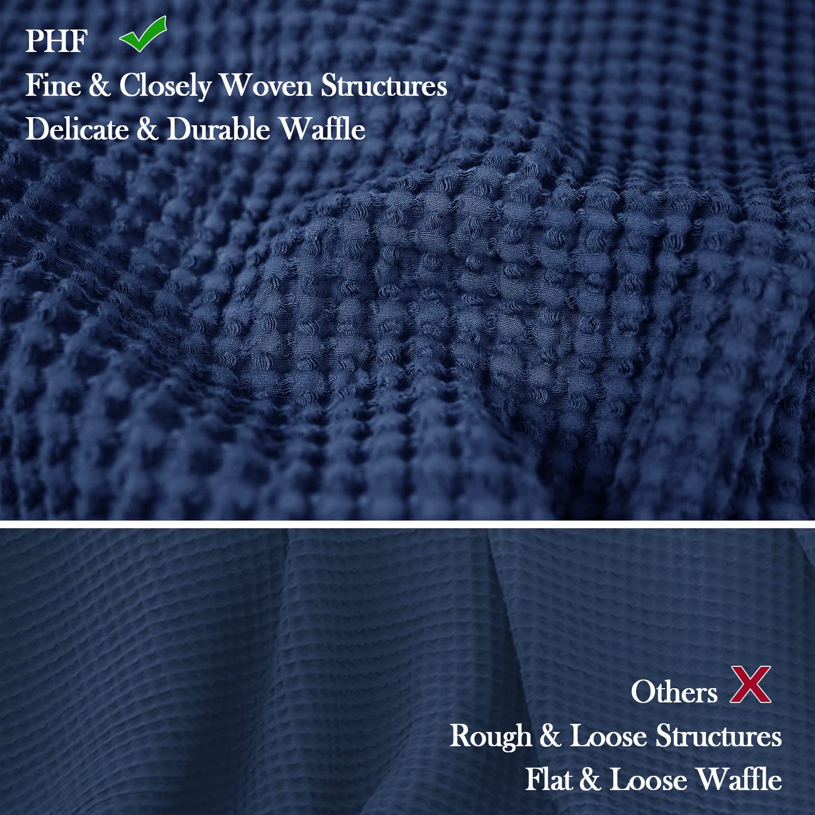 Phf 100% Cotton Waffle Weave Throw Blanket 50'X60'-Lightweight Washed Soft Breathable Blanket For Adults And Kids-Perfect Blanket Layer For Couch Bed Sofa-Elegant Home Decoration-Navy Blue