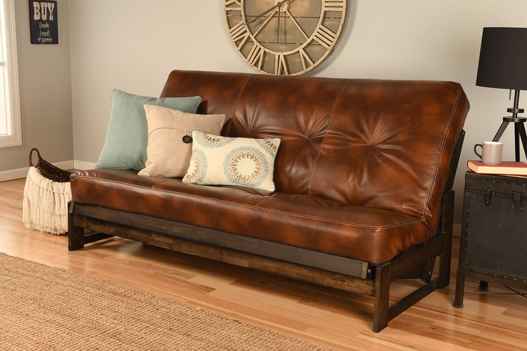 Kodiak Furniture Aspen Futon With Faux Leather Mattress In Saddle Brown