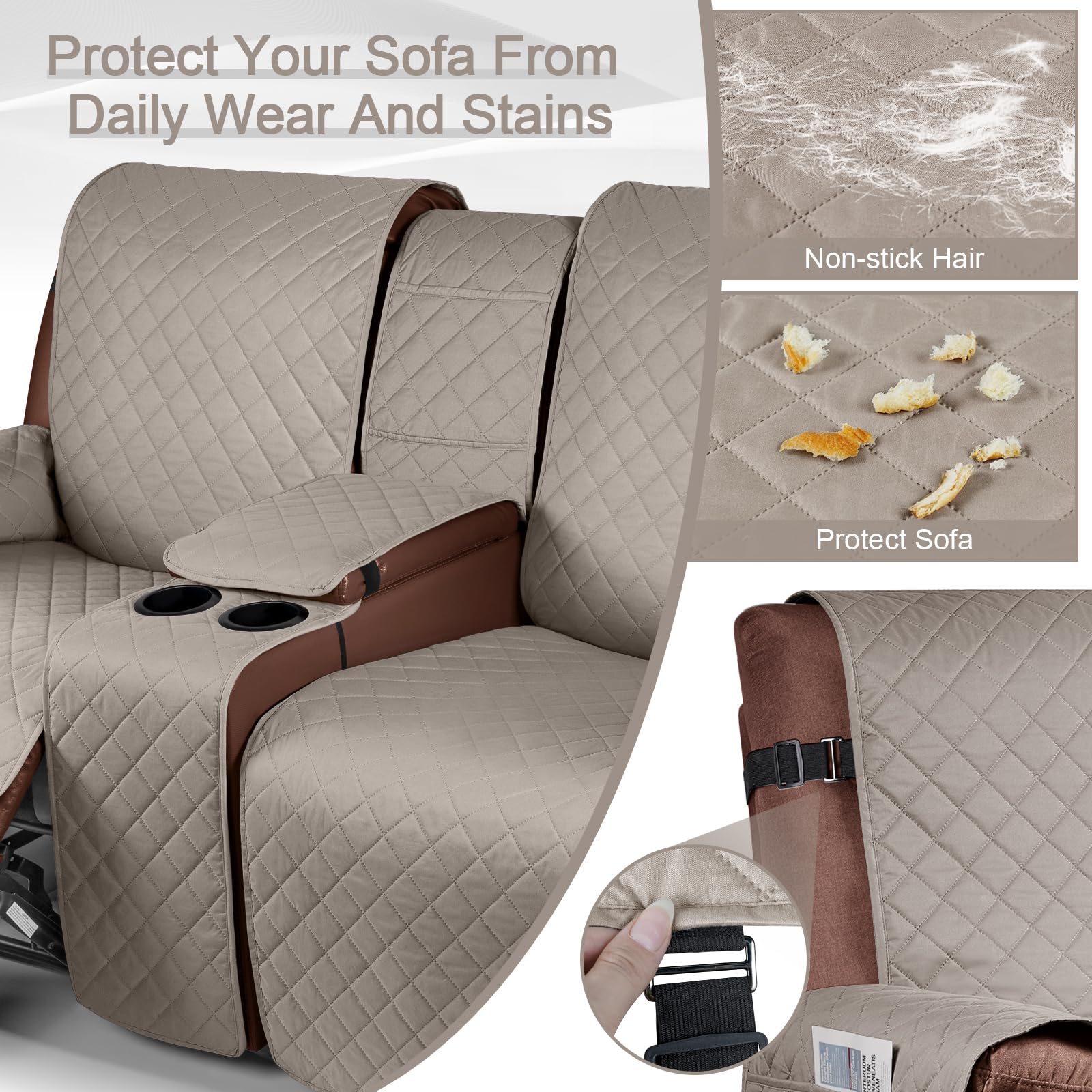 Kincam 100% Waterproof Recliner Loveseat Cover, Non-Slip Reclining Couch Covers For 2 Seat, Recliner Sofa Cover Furniture Protec