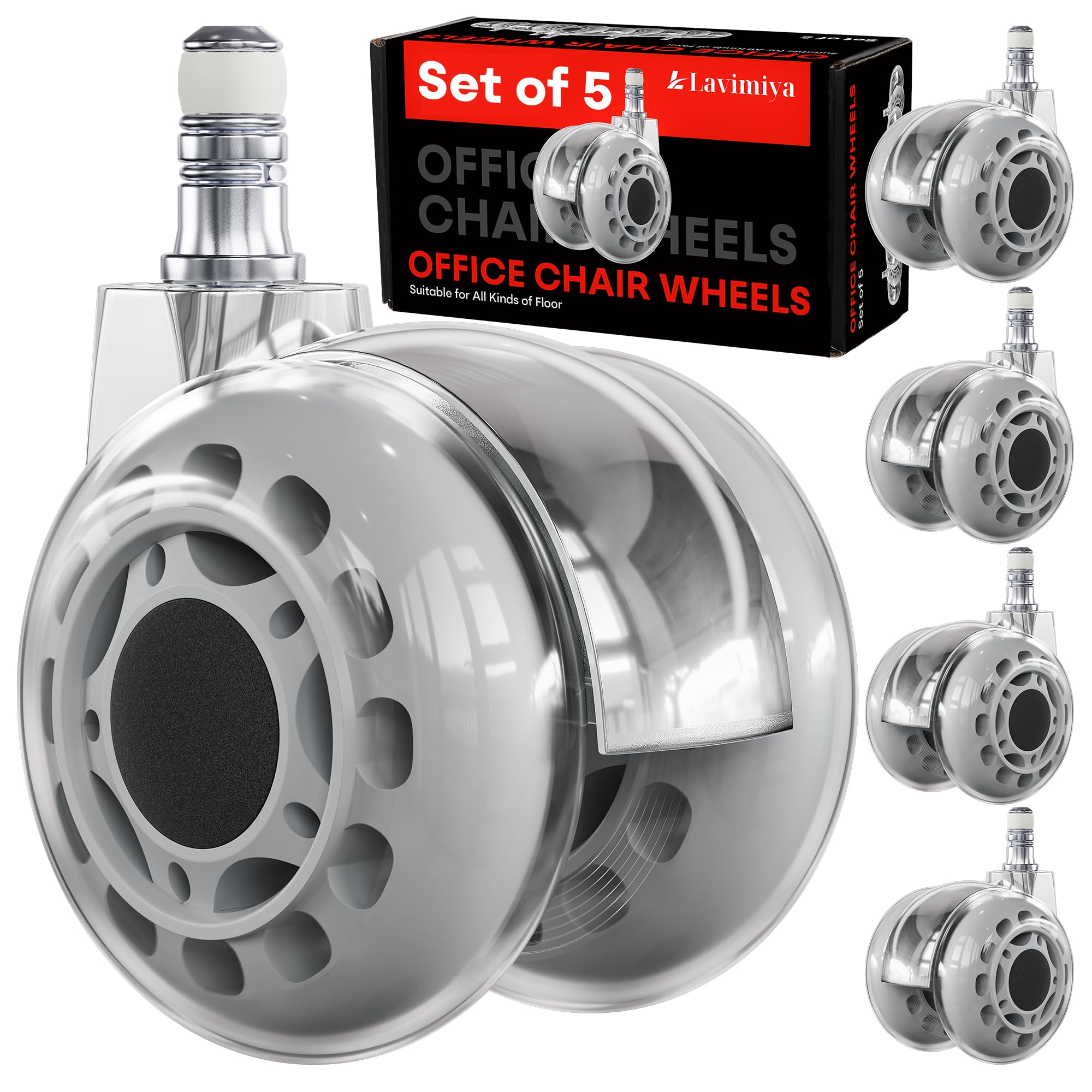 Lavimiya Office Chair Wheels, 2.5 Inch Dual Rubber Replacement Office Chair Casters Wheels For Hardwood Floors Carpet, Heavy Dut