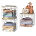 Hencawima 3PCS Stackable Closet Organizers and Storage, Closet Shelves with Wood Top Extra Storage, Clothes Storage Organizer Ba