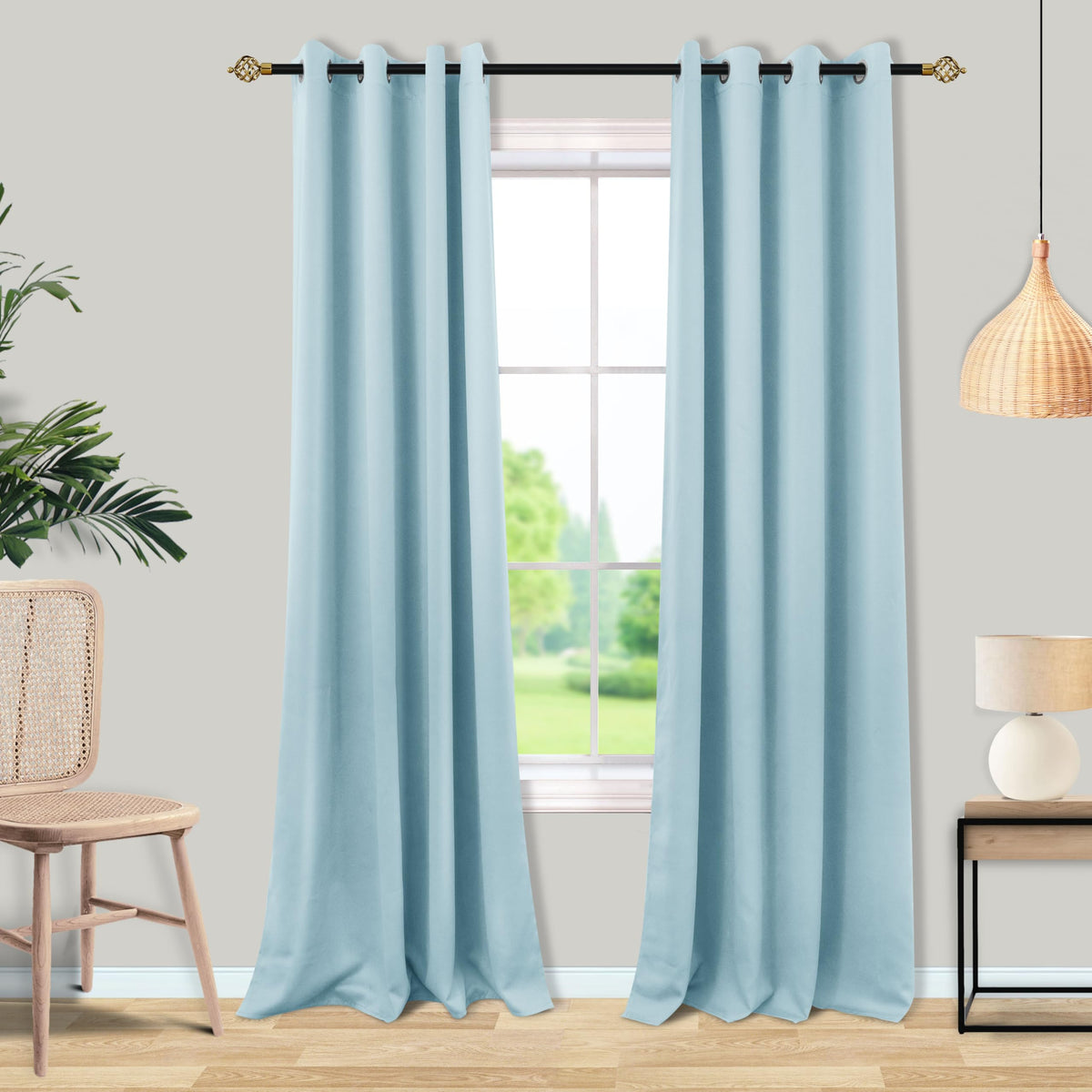 Mrs.Naturall 52X84 Inch Length Light Blue Blackout Room Darkening Curtains For Bedroom
