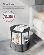 Vasagle End Table, Small Bedside Table With Fabric Basket, Modern Nightstand, Round Side Table, For Living Room, Bedroom, Ebony Black And Slate Gray Ulet223B01