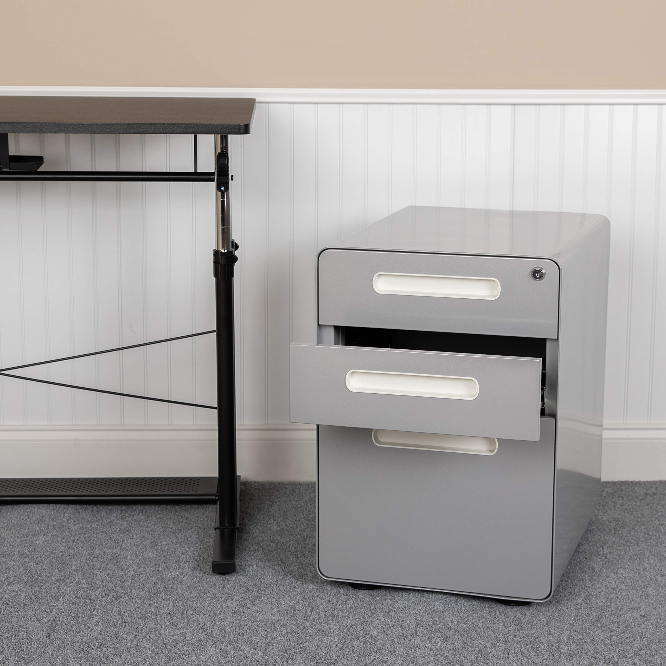 Flash Furniture Wren Ergonomic 3-Drawer Mobile Locking Filing Cabinet - Thumbnail 5