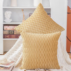 Madizz Set Of 2 Super Soft Velvet Decorative Throw Pillow Covers 22X22 Inch Khaki Square With Texture Luxury Style Cushion Case
