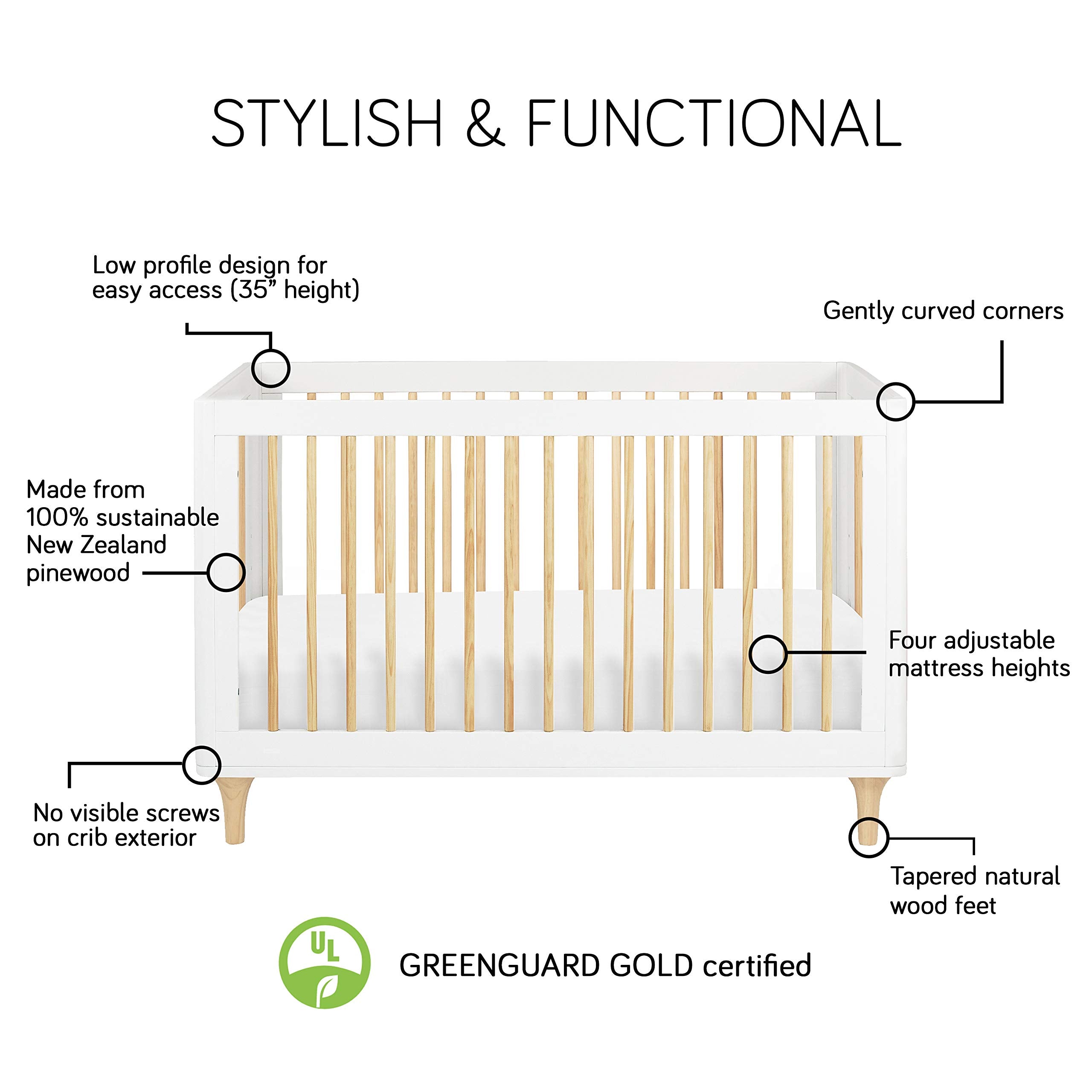 Babyletto Lolly 3-In-1 Convertible Crib With Toddler Bed Conversion Kit In Black And Washed Natural, Greenguard Gold Certified