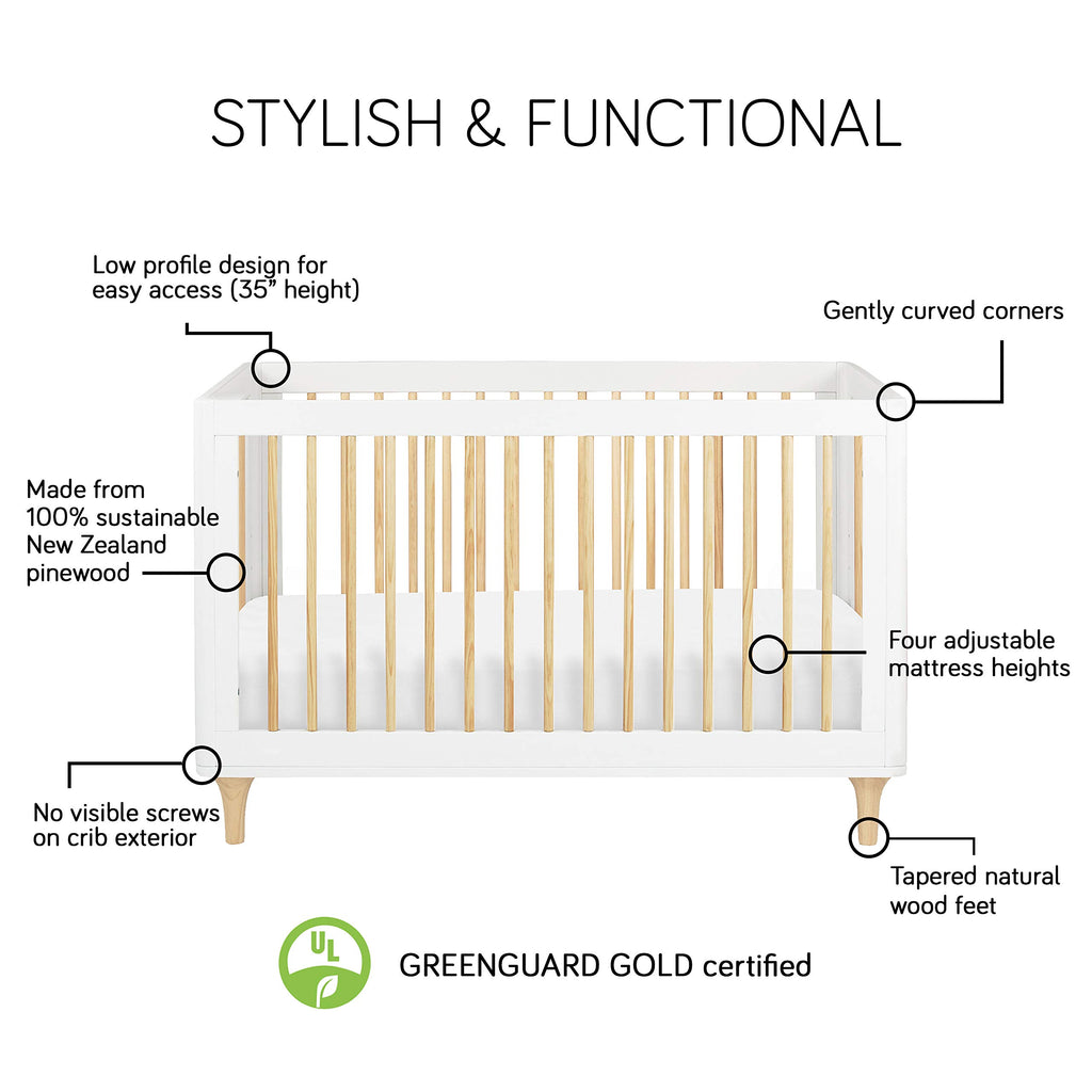 Babyletto Lolly 3-In-1 Convertible Crib With Toddler Bed Conversion Kit In Black And Washed Natural, Greenguard Gold Certified