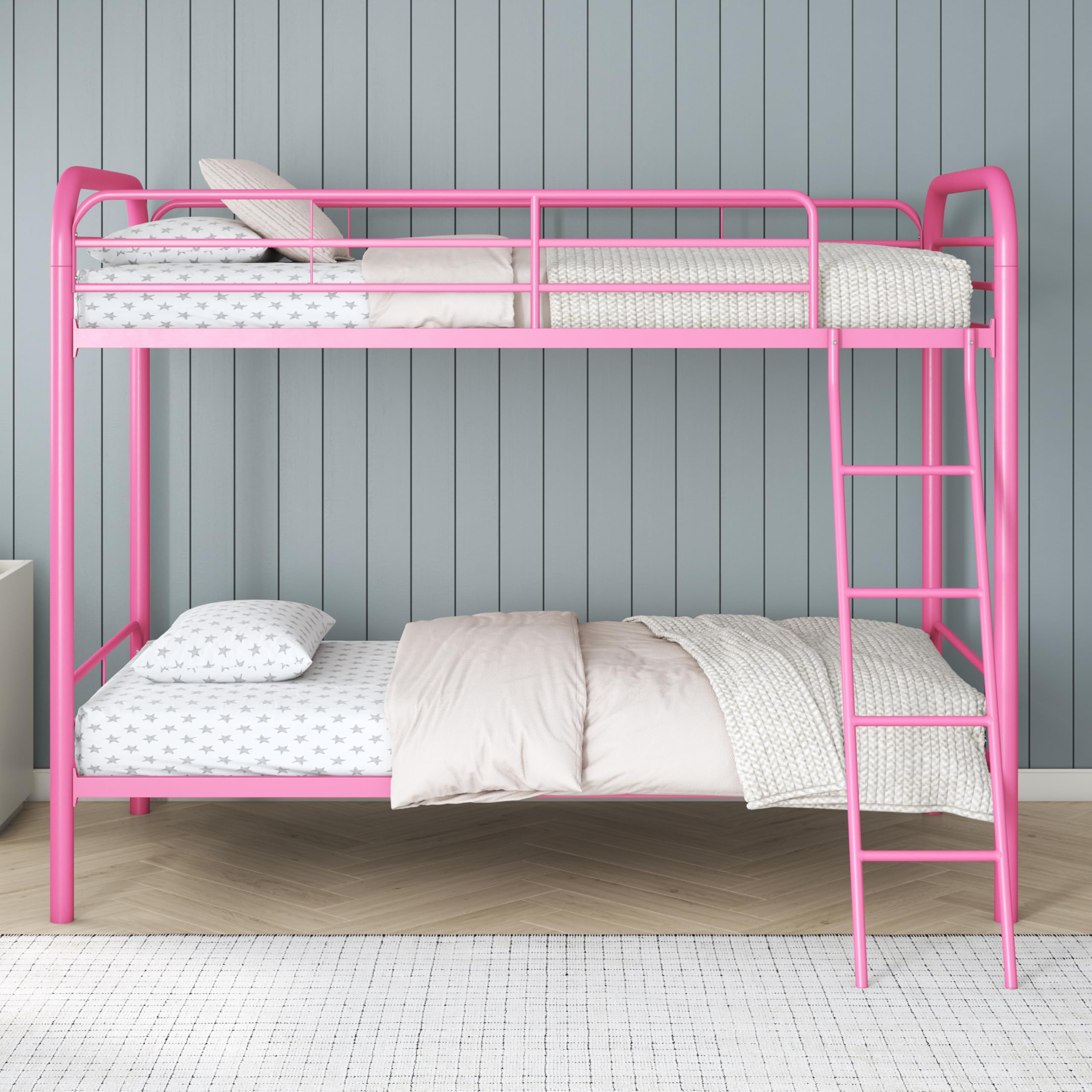 DHP Metal Twin over Twin Bunk Bed with Ladder, Pink, 5417296