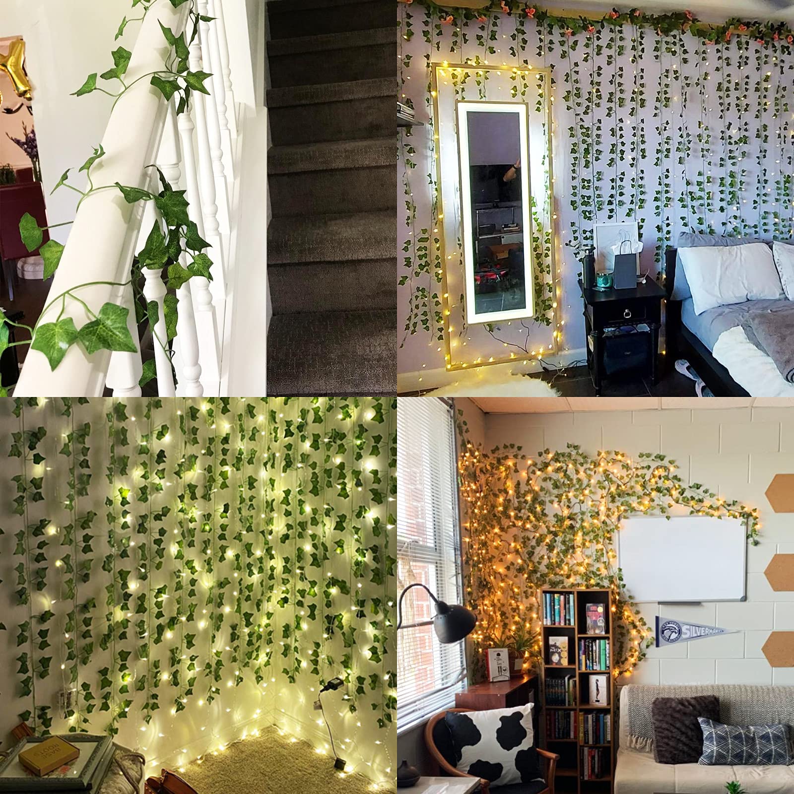 Jpsor 24Pcs Fake Leaves Artificial Ivy Garland Greenery Vines For Bedroom Decor Aesthetic Silk Ivy Vines For Room Wall Home Deco
