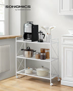 Songmics 3-Tier Metal Storage Rack With Wheels, Mesh Shelving Unit With X Side Frames, 31.5-Inch Width, For Entryway, Kitchen, Living Room, Bathroom, Industrial Style, White Ubsc183W01