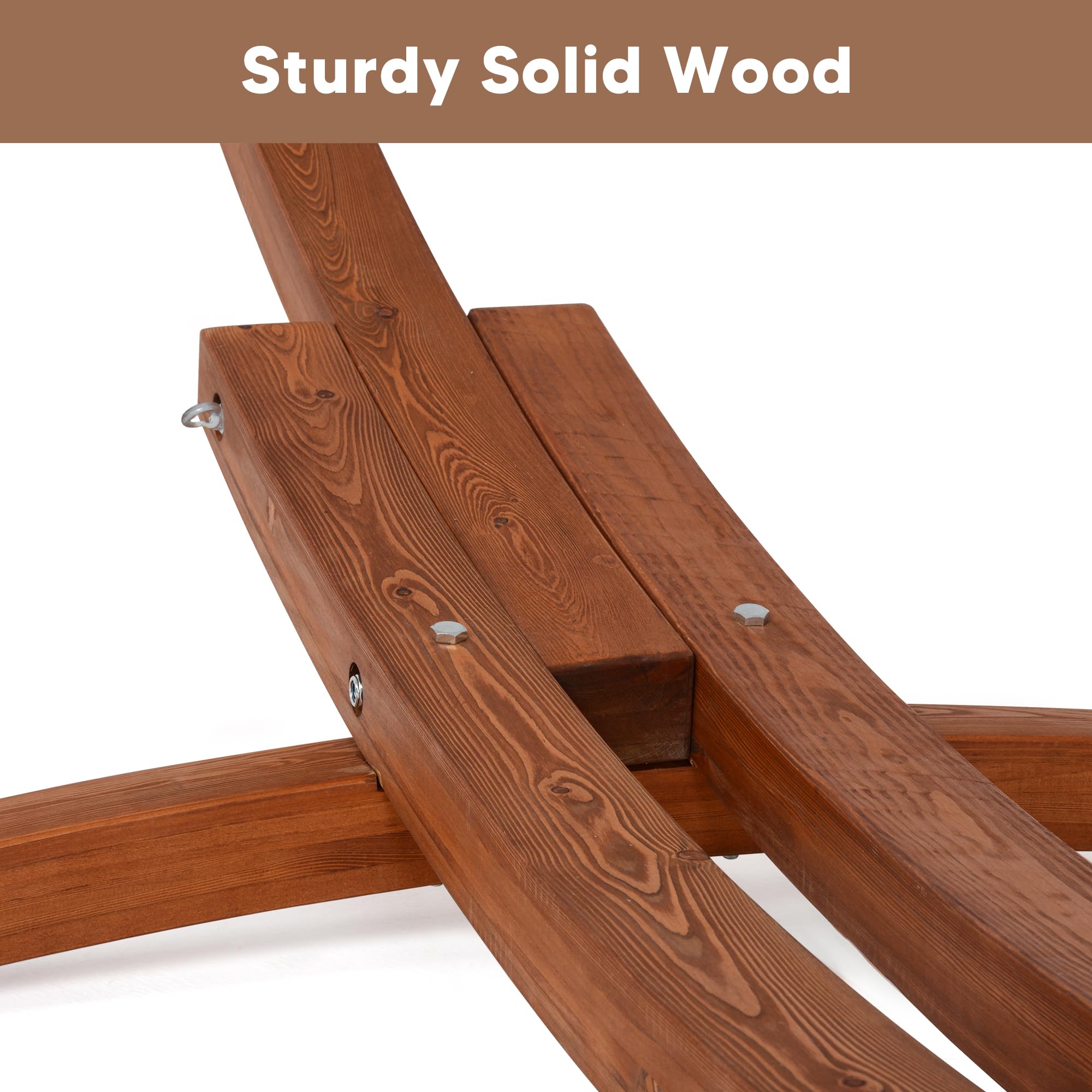 Suncreat 14 Ft Wooden Hammock Stand Only, Heavy Duty Larch Wood Arc Hammock Stand With Chains And Carabiners, 475 Lbs Capacity