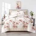 6 Piece Botanical Bed In A Bag Twin Size, Burnt Orange Leaves On White, Soft Microfiber Reversible Bed Comforter Set For Kids (1