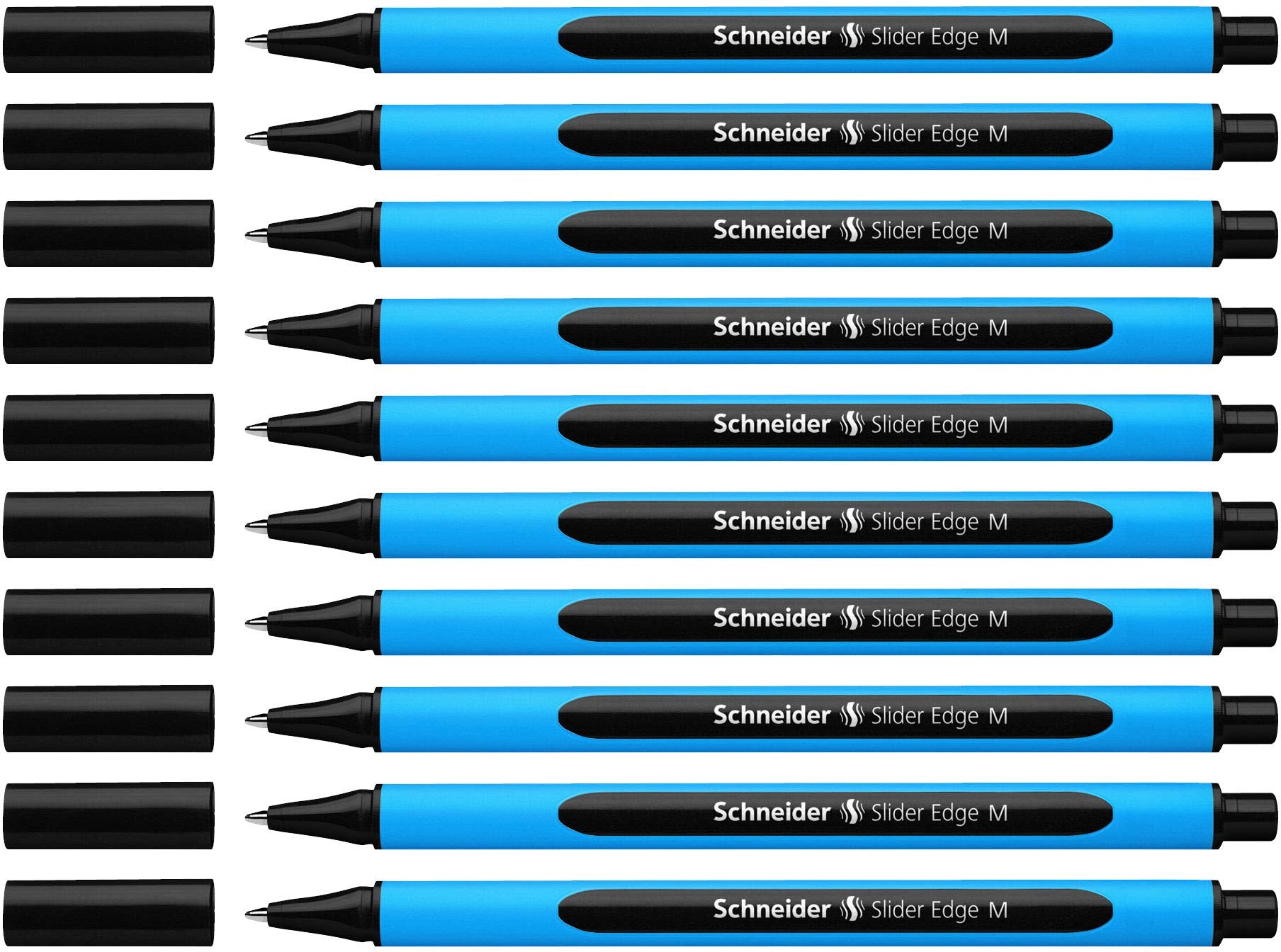 Schneider Slider Edge M (Medium) Ballpoint Pen, 1.0 Mm, Light Blue Barrel, Black Ink, Box Of 10 Pens (152101)