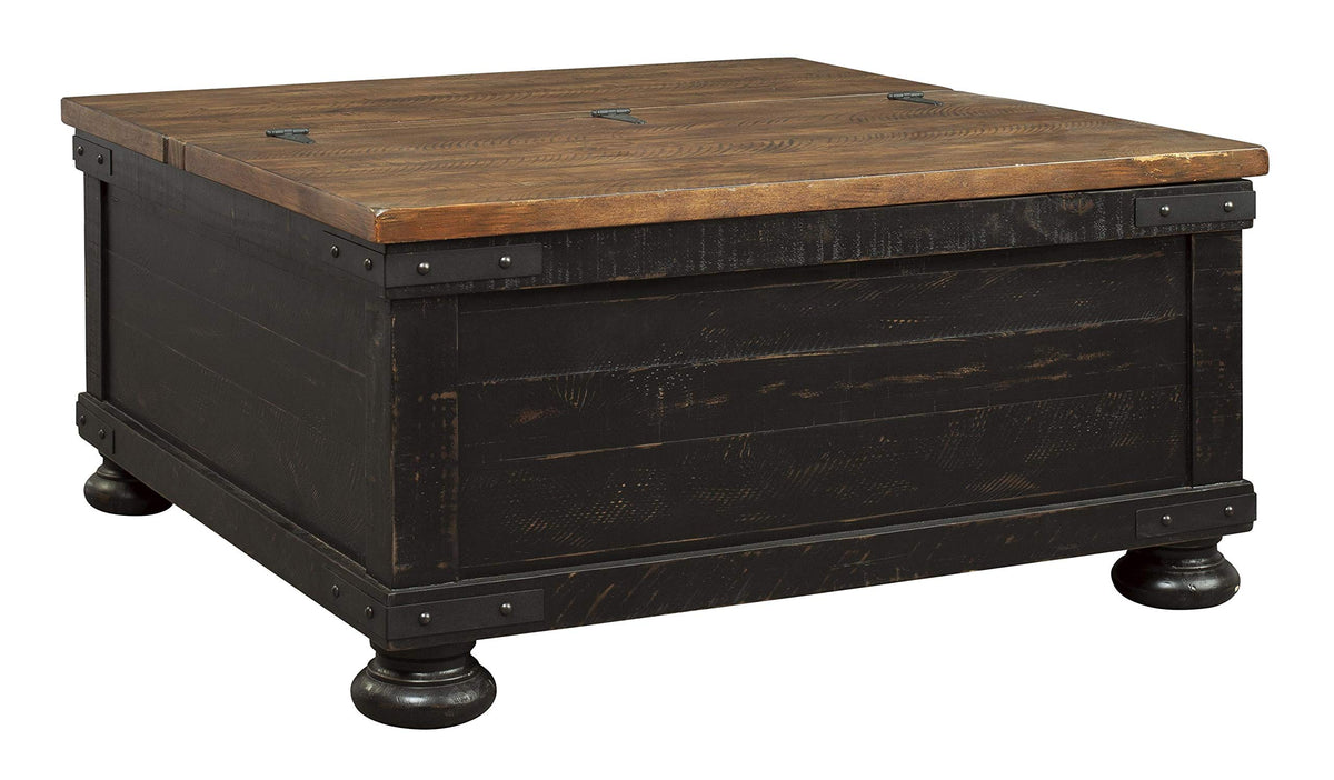 Benjara Square Wooden Lift Top Cocktail Table With Trunk Storage, Brown And Black