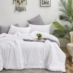 Clothknow White Comforter Set Queen 3Pcs Jacquard Bedding Comforter Sets White Tufted Queen Comforter Shabby Chic Comforter Soft
