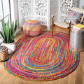 SAFAVIEH Braided Collection 76 x 96 Oval Red / Multi BRD210A Handmade Boho Reversible Cotton Area Rug