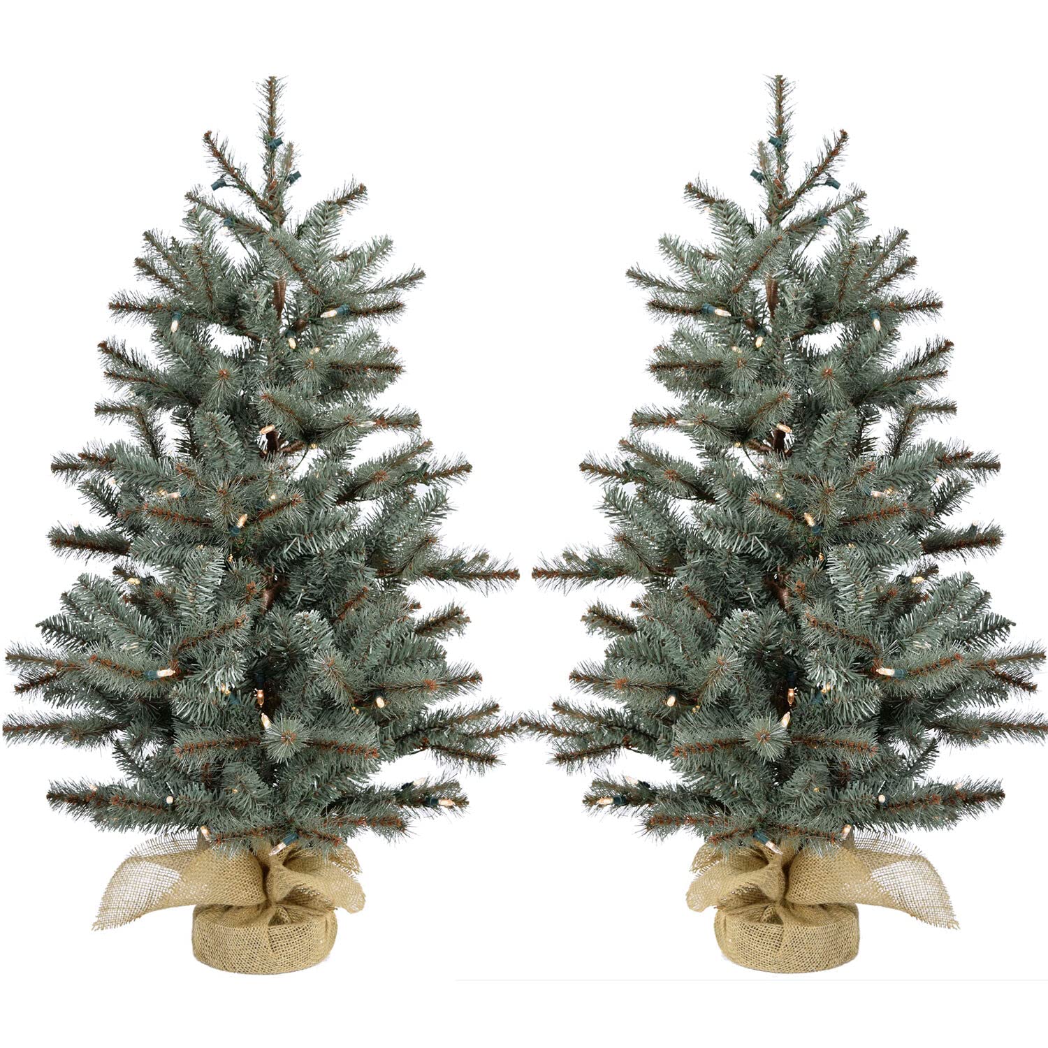 Christmas Time 4-Ft. Prelit Yardville Pine Accent Tree In Burlap Bag, Warm White Led Lights, Ct-Yv056-Led/S2, Green