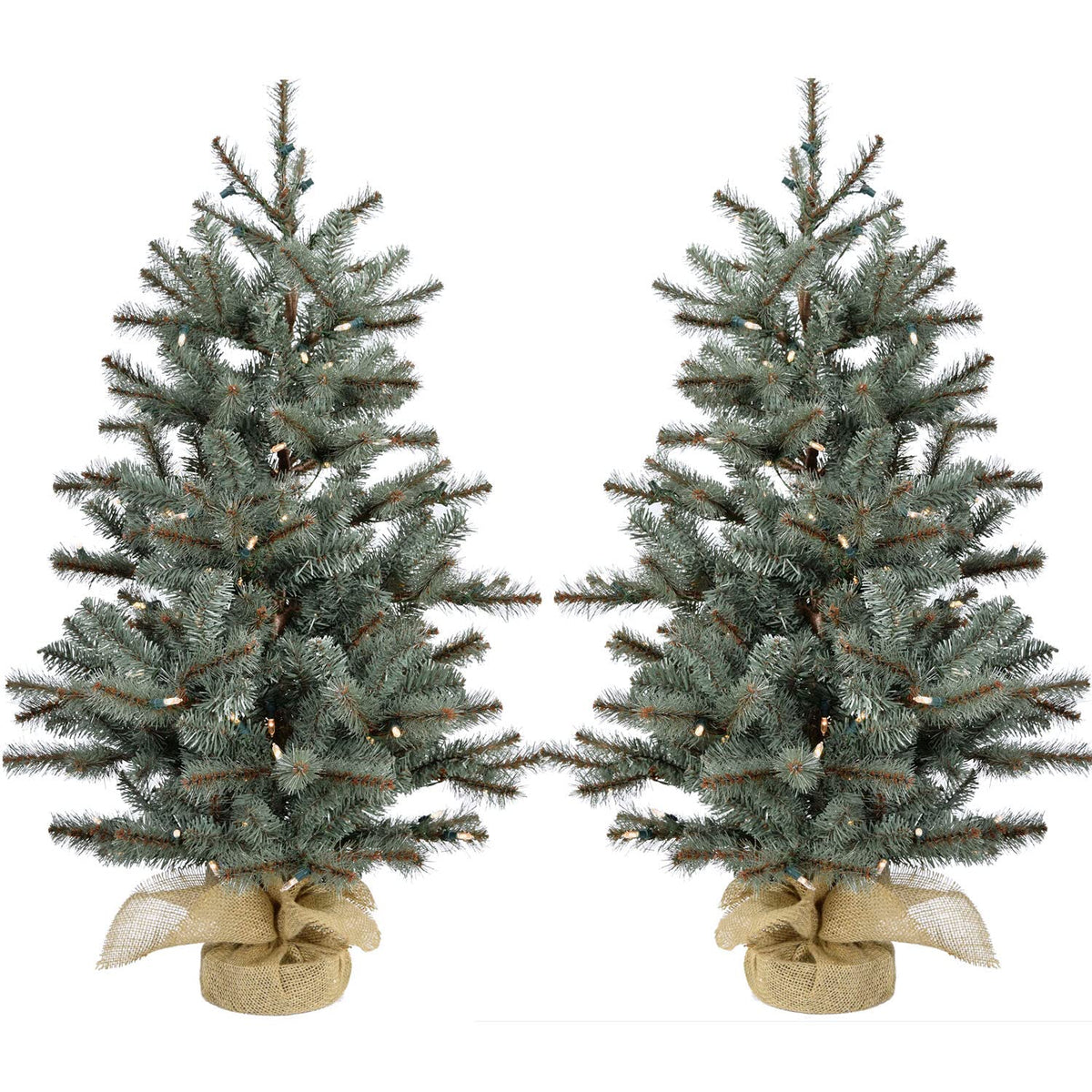 Christmas Time 4-Ft. Prelit Yardville Pine Accent Tree In Burlap Bag, Warm White Led Lights, Ct-Yv056-Led/S2, Green