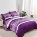 Kakijumn 7 Piece Bed In A Bag Stripe Comforter Set Queen Size, White And Purple Patchwork Striped Comforter And Sheet Set, All S