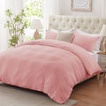 Cozyide Pink Duvet Cover King Size, 3 Pieces Bedding Duvet Covers, Soft Breathable Seersucker Duvet Cover Set With Zipper Closur