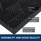 Smiry Front Door Mat Outside Entrance, Heavy Duty Sturdy Natural Rubber Doormat, Trap Dirt And Moisture, Easy Clean Low Profile Welcome Floor Mats For Indoor Outdoor Entry, 29.5X17 Inch, Black