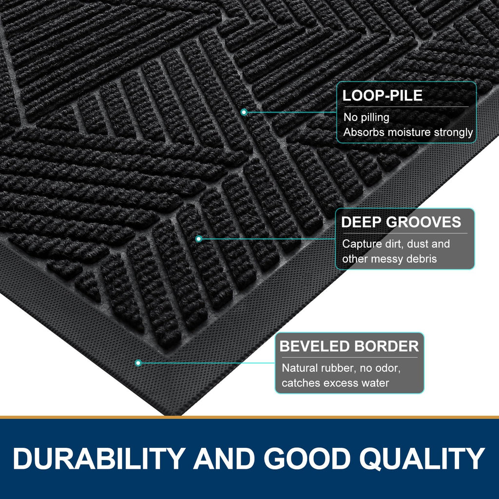 Smiry Front Door Mat Outside Entrance, Heavy Duty Sturdy Natural Rubber Doormat, Trap Dirt And Moisture, Easy Clean Low Profile Welcome Floor Mats For Indoor Outdoor Entry, 36X24 Inch, Black