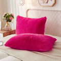 Uhamho Set Of 2 Standard Pillowcases Faux Fur Throw Pillow Covers Queen Size Shams Soft Velvet Decorative Zipper Closure (Hot Pi