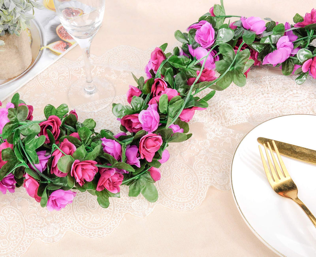 Miracliy 9 Pcs 73.8 Ft Flower Garland Fake Rose Vine Artificial Flower Hanging Rose Ivy Home Hotel Office Wedding Party Garden C