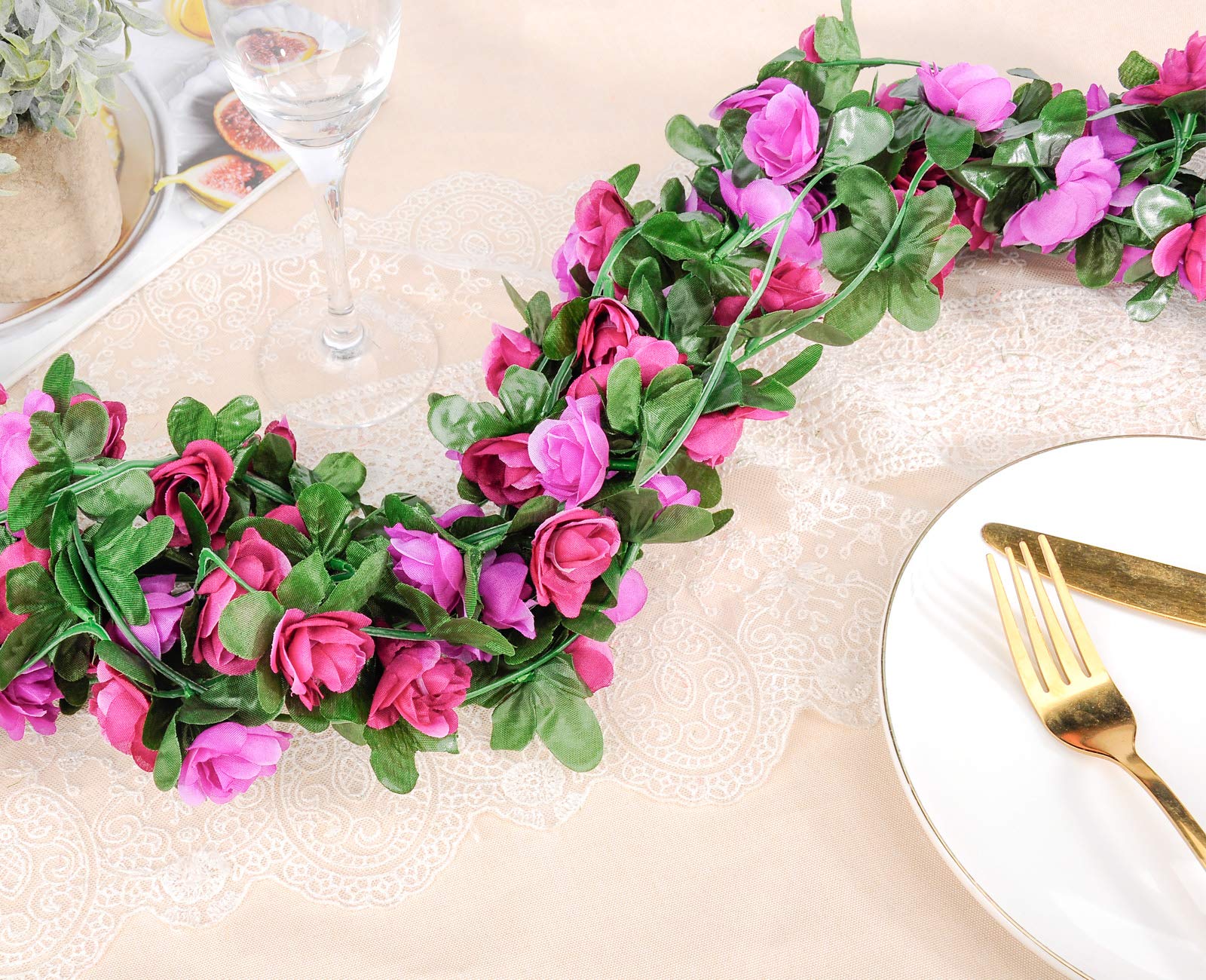 Miracliy 9 Pcs 73.8 Ft Flower Garland Fake Rose Vine Artificial Flower Hanging Rose Ivy Home Hotel Office Wedding Party Garden C