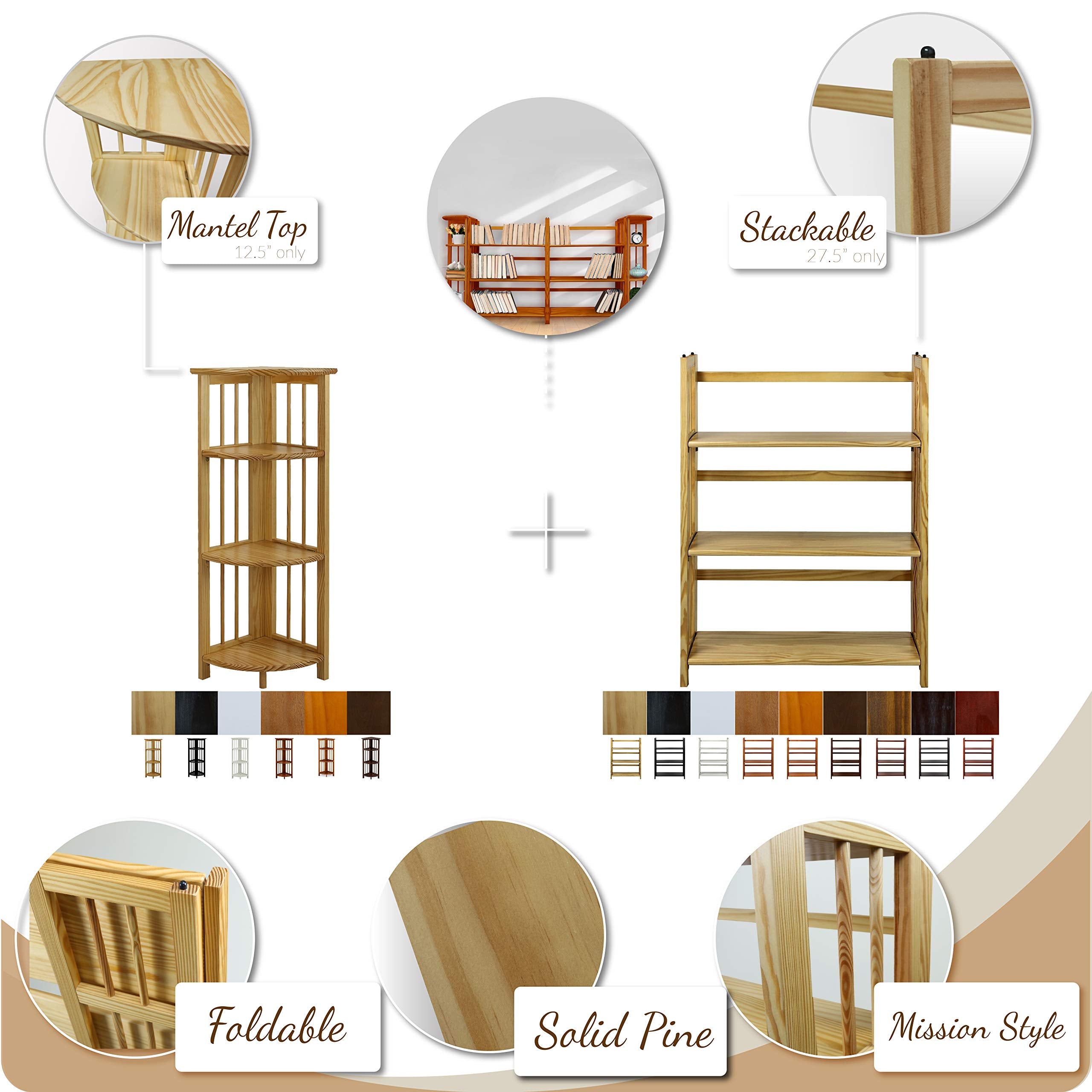 Casual Home 3-Shelf Stackable 27.5&quot; Wide-Chestnut Fold Bookcase