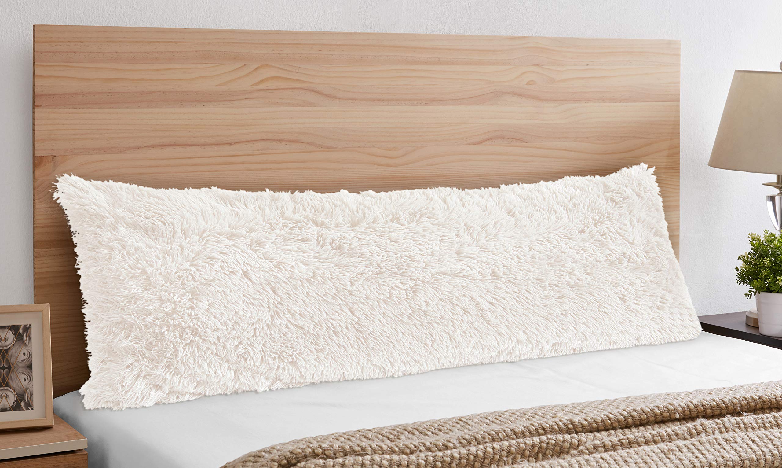 Sweet Jojo Designs Boho Bohemian Off White Fuzzy Faux Fur Plush Accent Decorative Couch Long Throw Zipper Body Pillow Cover Case