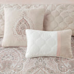 510 Design Luxe Quilted Comforter Set Modern Transitional Design, All Season Down Alternative Warm Bedding Matching Shams, Bedskirt, Decorative Pillow, Queen, Shawnee Scrollwork Blush