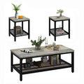 AWQM Coffee Table Set of 3, Industrial Coffee Table with 2 Square End Side Tables, Modern Living Room Table Set with Metal Frame