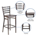 Flash Furniture Hercules Series Clear Coated Ladder Back Metal Restaurant Barstool - Walnut Wood Seat