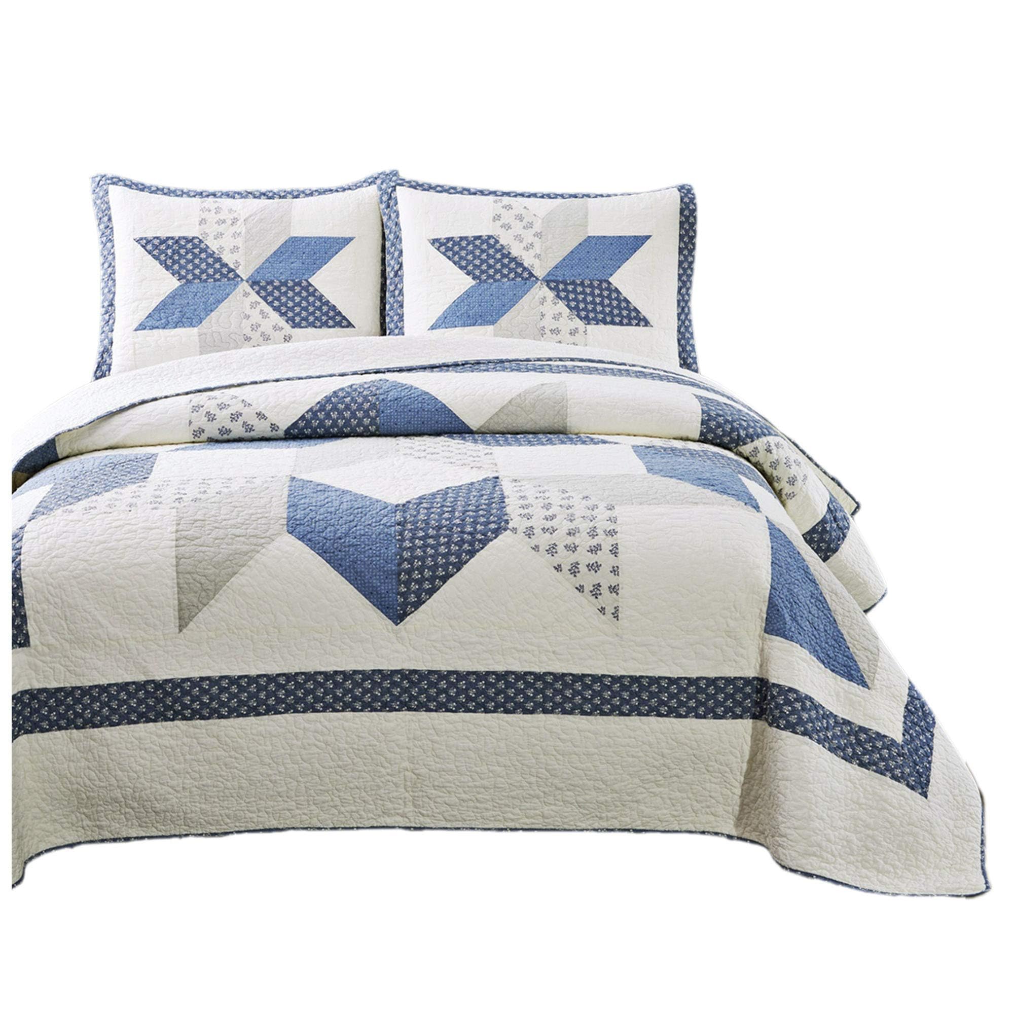 Kasentex Authentic 100% Cotton Easy-Clean Decorative Bedspread With Floral Patchwork Quilt, Soft & Oversized Quilt Bedding For B