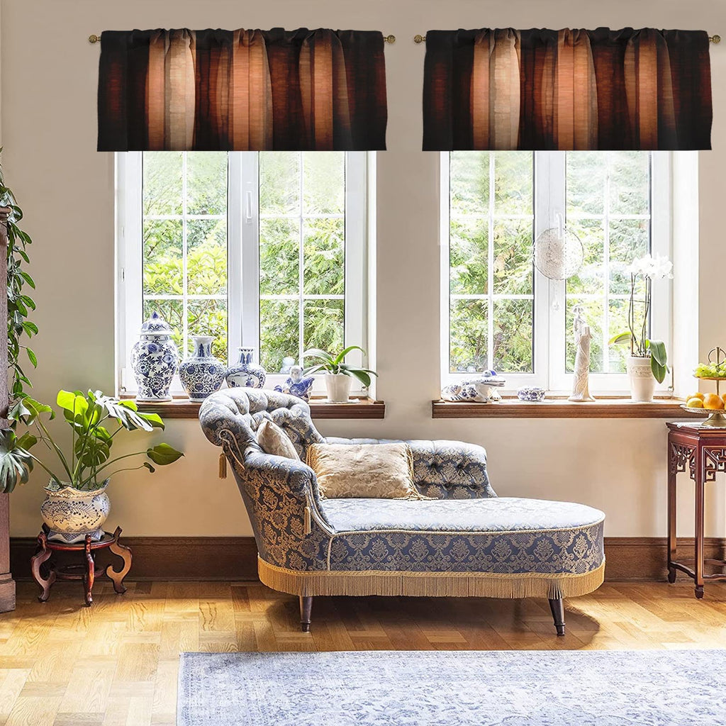 Emvency 2 Pack Valances Window Treatments, Orange Copper Vintage Stripe Blackout Drapes Adjustable Curtain Valances For Windows