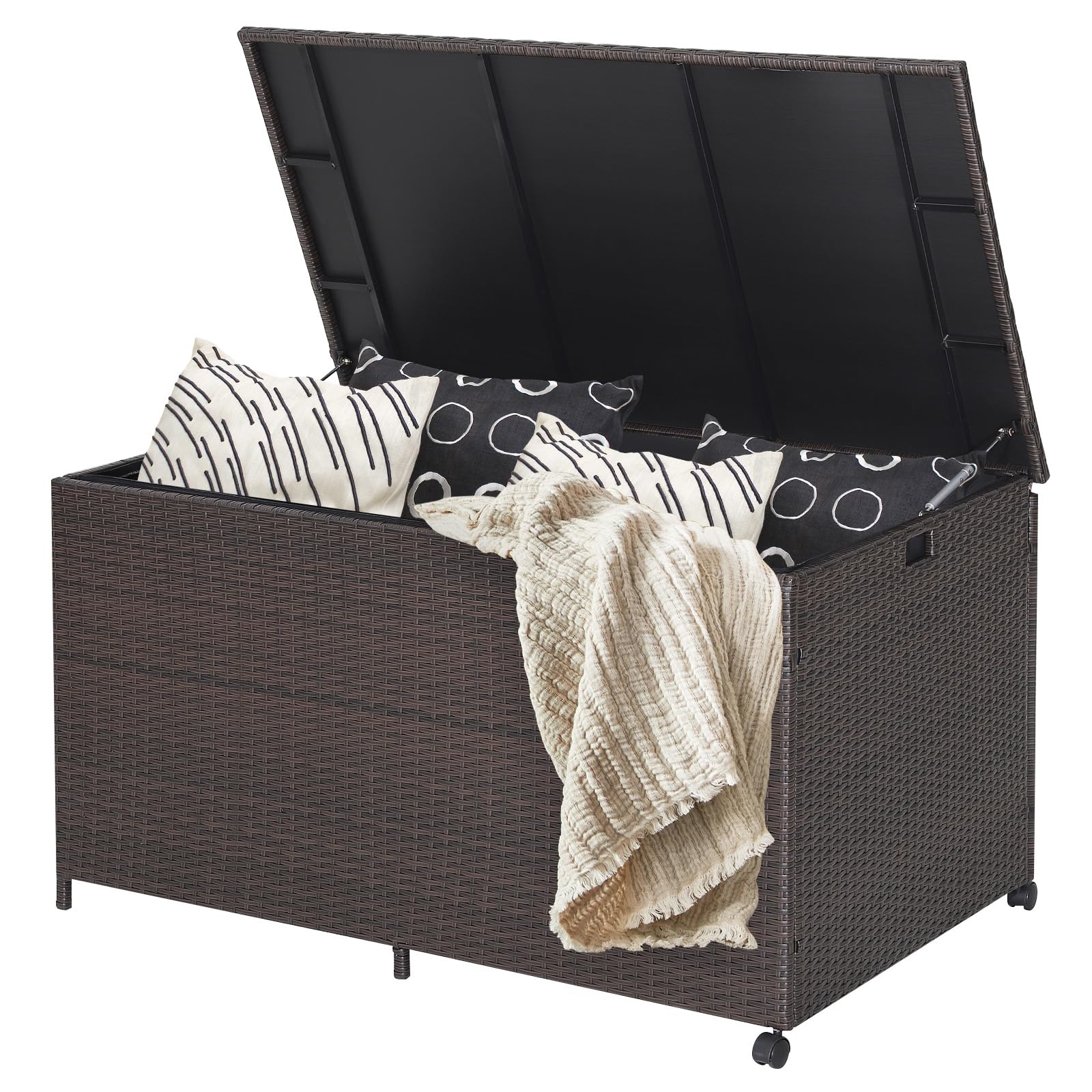 Giantex Wicker Outdoor Deck Box - 133 Gallon Storage Box With Lid, Waterproof Liner And Universal Wheels, Pe Rattan Storage Cont