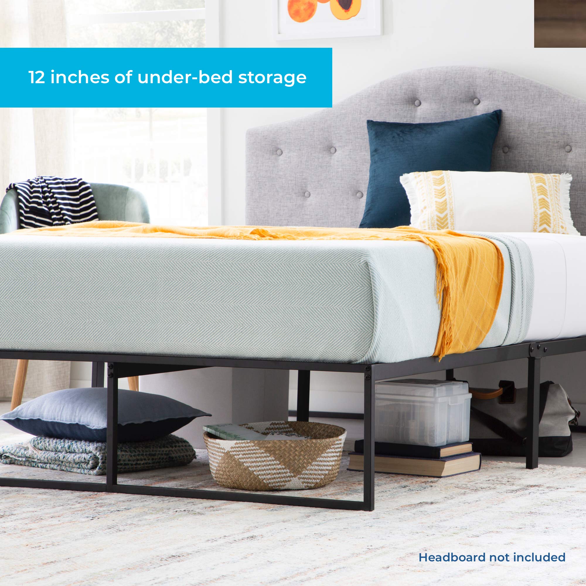 Linenspa 14 Inch Metal Platform Queen Bed Frame With Storage Space Under Frame, Queen Platform Bed Frame, No Box Spring Needed