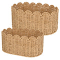 2 PCS Scalloped Basket Set  HandWoven Rattan Baskets Decorative Wicker Organizer Box with Scalloped Edge for Living Room, Bedr