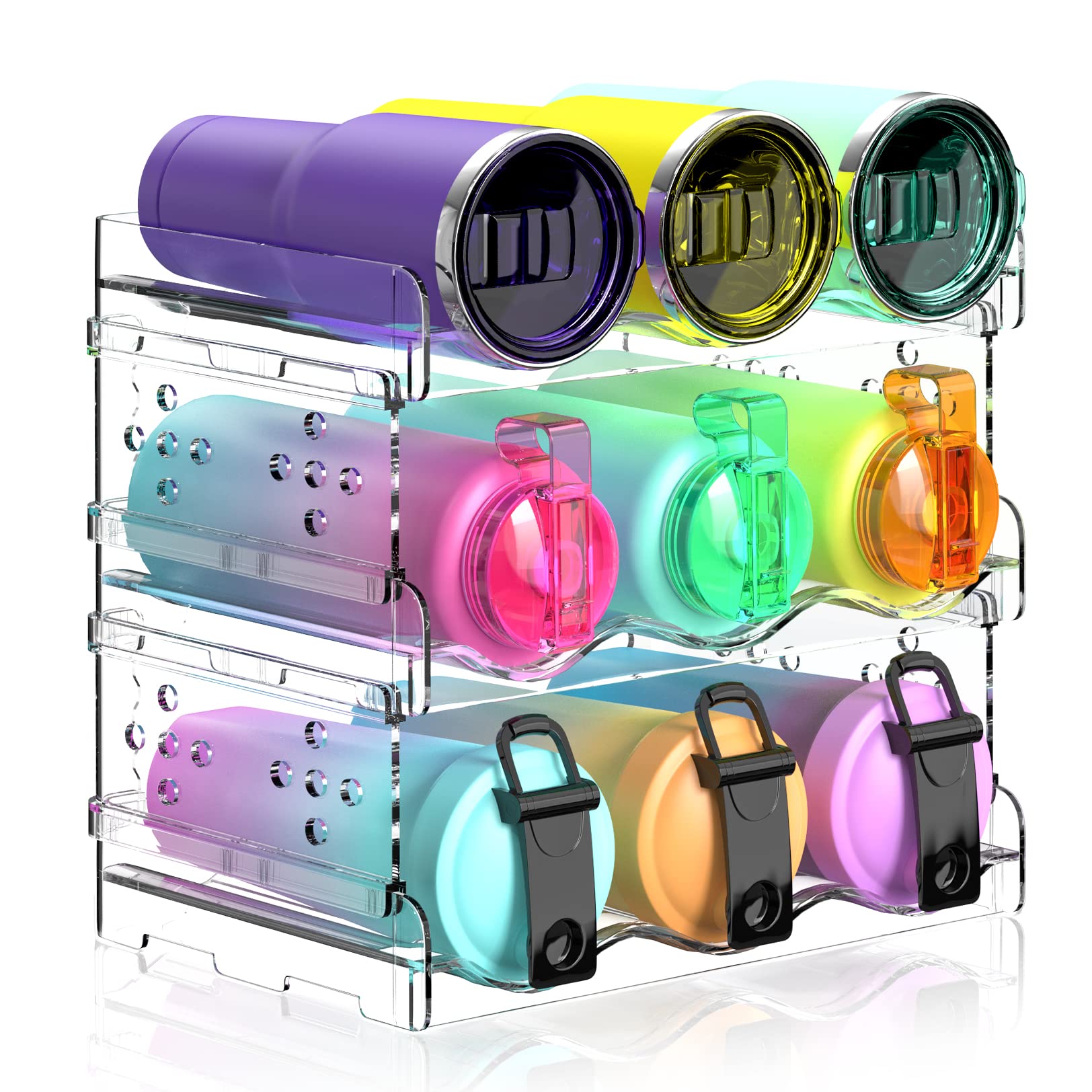 Areforic Water Bottle Organizer - 3 Pack Stackable Cup Organizer For Cabinet, Countertop, Pantry And Fridge, Free-Standing Tumbl