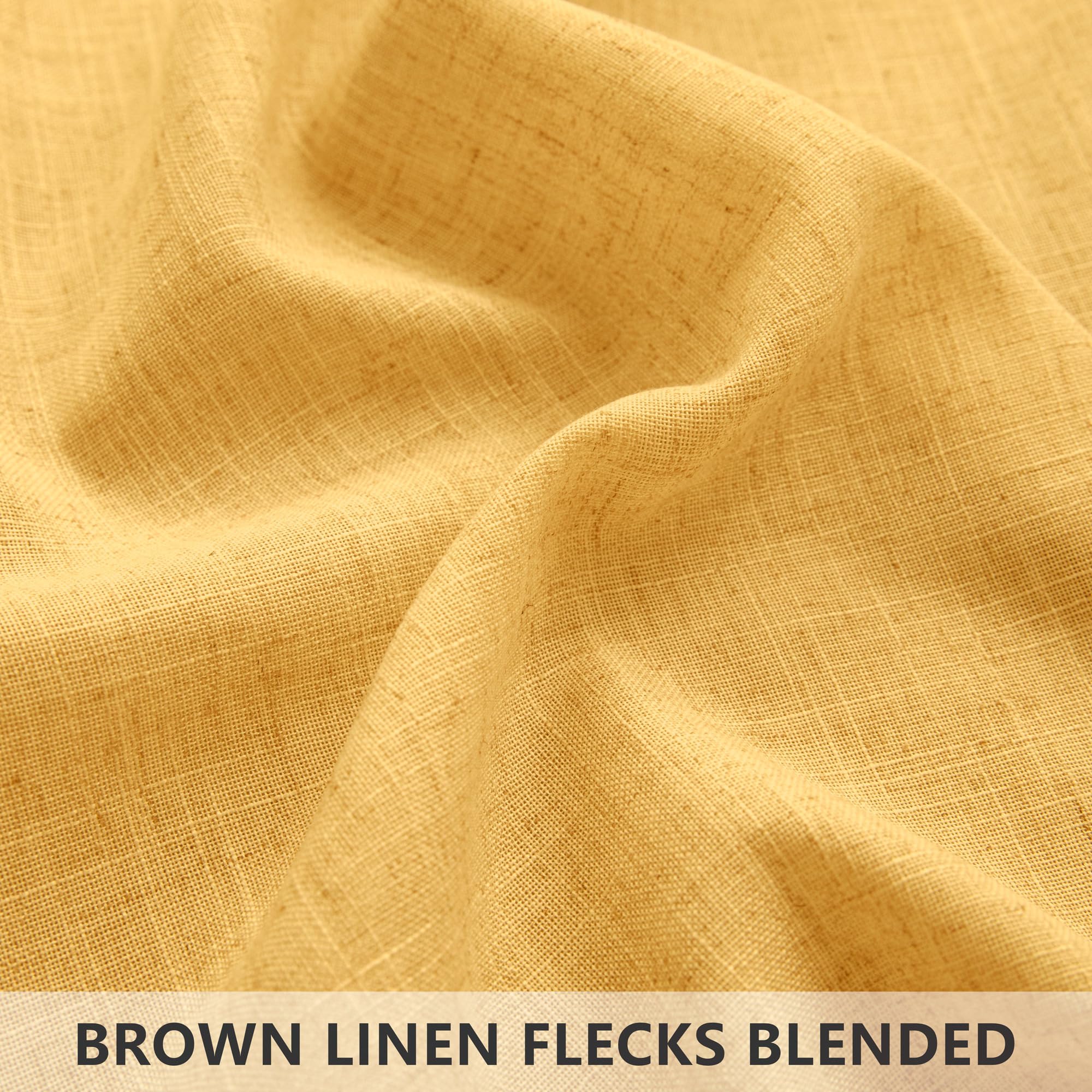 Golden Yellow Linen Curtains 96 Inches Long For Living Room 2 Panels Pair Set Rod Pocket Fall Drape Semi Sheer Light Filter Mustard Yellow Gold Curtain For Bedroom Dining Office Warm Sunflower Colored