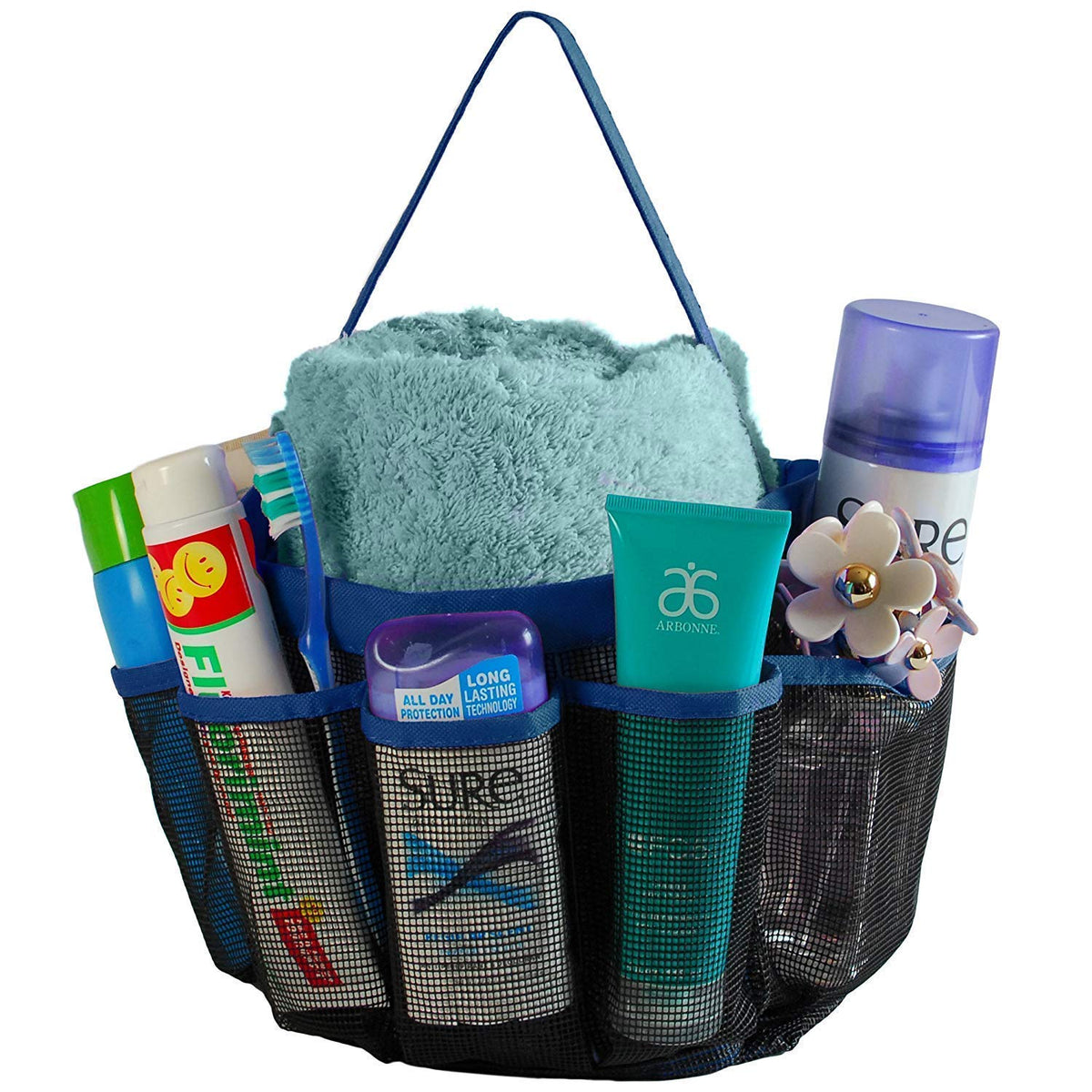 AADCART Quick dry mesh shower caddy hanging shower tote bag toiletry bath organizer makeup comestic storage bag basket with 8 st