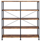 Coaster Home Furnishings Analiese Rustic Industrial 4-Tier Double Bookcase Etagere Bookshelf Office Storage Book Shelf Engineered Eco-Friendly Wood Laminate Sturdy Black Steel Rustic Nutmeg 801543