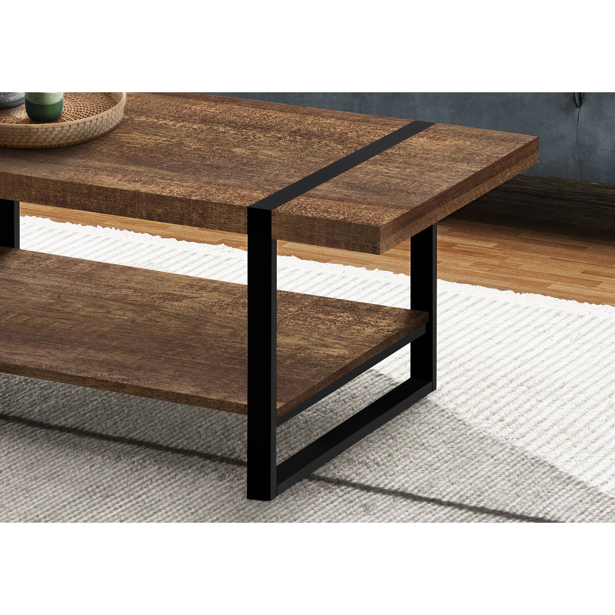 Monarch Specialties 2850, Accent, Cocktail, Rectangular, Living Room, 48&quot;, Laminate, Brown, Contemporary, Modern Coffee Table Reclaimed Wood-Look/Black Metal, 47.25&quot; L X 23.75&quot; W X 17.75&quot; H
