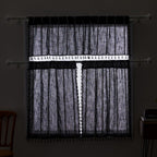 Roomtalks Black Boho Kitchen Valances For Windows, 18’’L X 52’’W Gothic Moody Striped Farmhouse Vintage Country Cottage Textured Tassel Curtain Valances For Bathroom Living Room